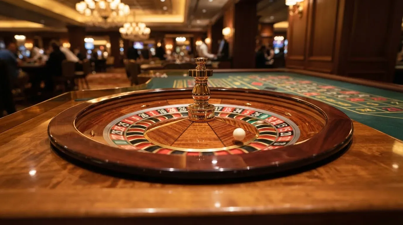 Ett roulettehjul snurrar på ett blankt träbord, den vita kulan glimmar i takljusets guld — online spelautomater i sverige