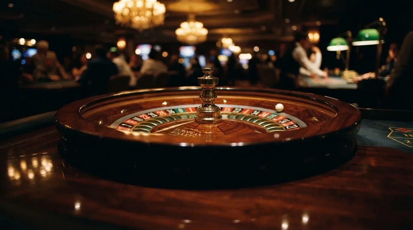 Ett roulettehjul snurrar på ett blankt träbord, den vita kulan glimmar i takljusets guld — svenska casino betala med telefon