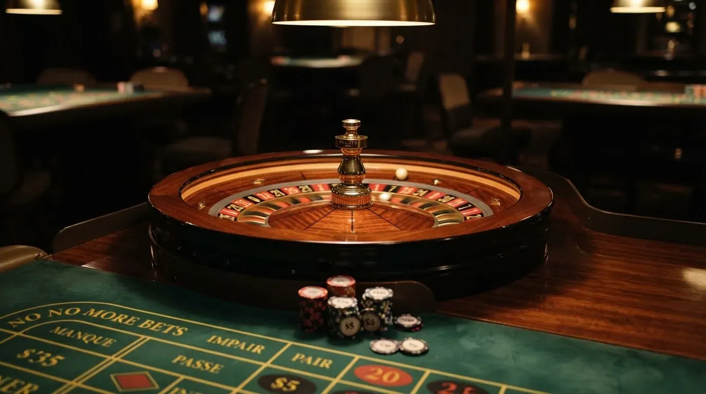 Ett roulettehjul snurrar på ett blankt träbord, den vita kulan glimmar i takljusets guld — svenska casinon på android